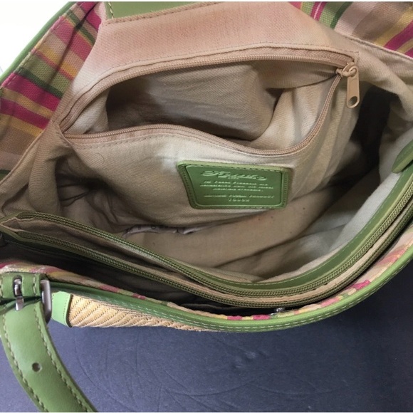 Fossil Tan Basket Weave Straw and Leather Shoulder Bag Green Brown - Picture 4 of 13